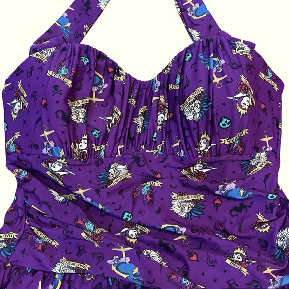 Disney Villains Plus Size Purple Tattoo Print Ruffle Swimsuit 1 Swimwear villain - Picture 3 of 12